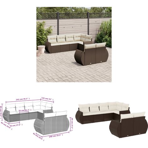 vidaXL Salon de jardin avec coussins 7 pcs marron résine tressée (1/3)