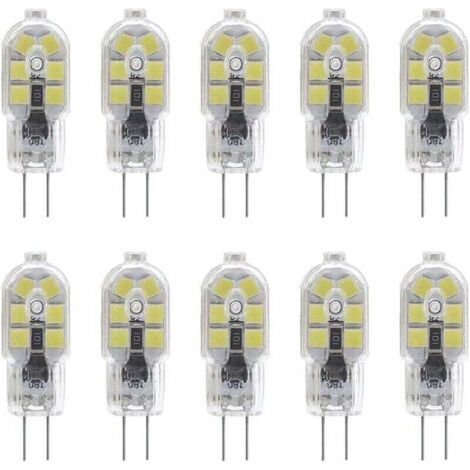 10er-Pack G4 2W LED-Lampen für Dunstabzugshauben, 12V AC/DC, entspricht 20W Halogenlampen, 200lm, Zweistiftfassung mit transparenter PVC-Abdeckung, Kaltweiß 6000K, nicht dimmbar