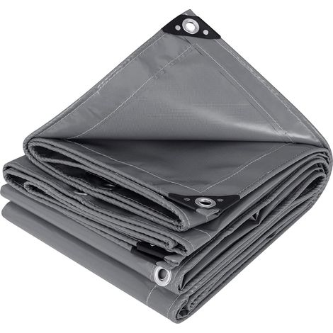 Woltu – Bâche de protection en PVC 500 g/m² – Couverture étanche 3x4m – Pour chantiers humides – Gris foncé (1/5)