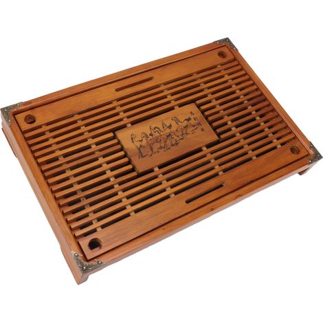 Service à thé Gongfu simple avec tiroir à thé, en bois, avec système d'évacuation et réservoir d'eau, pour la maison, orange. (1/5)