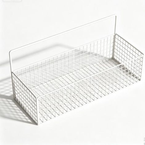 Panier de Rangement Mural en Métal 36x15,5x13cm, Adhésif, sans Perçage, pour Cuisine Fruits Légumes Salle de Bain, Argenté (1/5)
