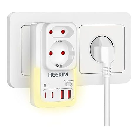 LED Night Light with Stand and Power Socket, 3680W/16A, 2 USB-A and 2 Type-C and 2 Position Power Socket Adapter Adjustable Auto Light Sensor (1/5)
