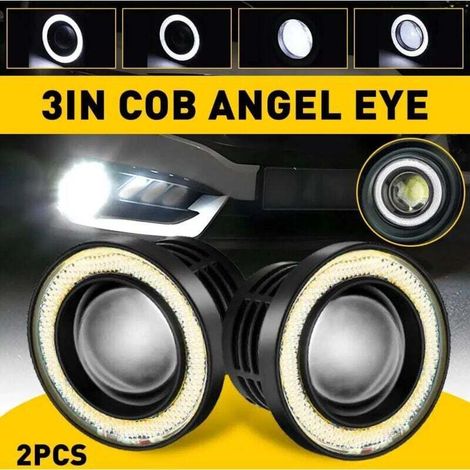 Phare Antibrouillard Angel Eye de Voiture, 3in LED Angel Eyes de Voiture Antibrouillard Haute luminosité IP65 étanche DC 12V Universel 3200LM 10W 3000-15000K A (1/4)