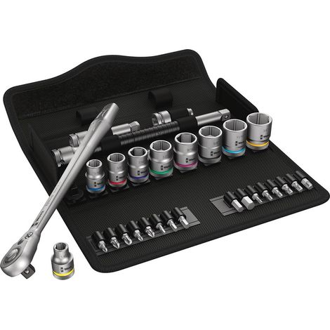 Set de llaves de vaso y puntas para atornillar 3/8" WERA 8100 SB 11 Zyklop Metal Imp 3/8" (29 piezas)