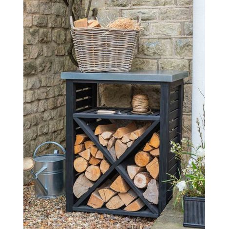Garden Trading Moreton Cross Wooden Log Wood Store Kindling Shelf Black Storage (1/3)
