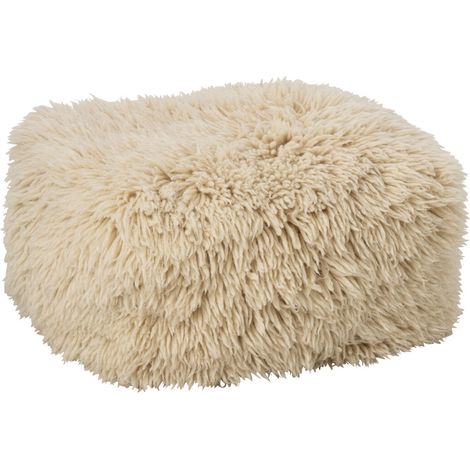 Pouf Poils Longs en Laine "Olivier" 60cm Écru (1/2)