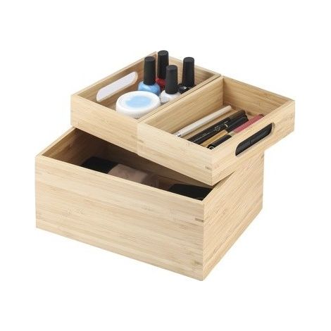 Caja organizadora multiusos 3 compartimentos apilables Bambú ISALYS Beige MSV