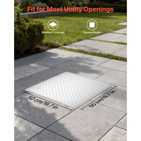 Plaque d'Égout avec Cadre, Couvercle de Regard Carré de 50x50 cm, pour Inspection de Drainage Bouche d'Égout Trottoir Jardin, Couve… (1/5)
