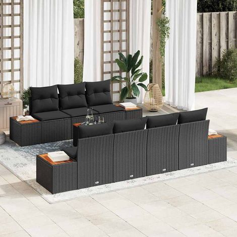 Conjunto de sofá de jardín 8 uds. Negro Poliratán vidaXL (1/5)
