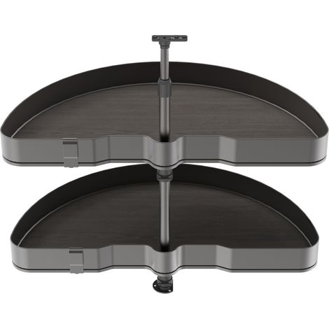 Emuca Coppia di cestelli girevoli Harmony semicircolare, Modulo larghezza 800mm, Altezza regolabile, Acciaio e Legno, Grigio antracite