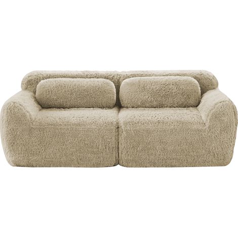 Sofá Modular 2 Plazas en Tela Aterciopelada con Base Antideslizante, Asiento Amplio y 2 Cojines, Caqui Claro (1/5)