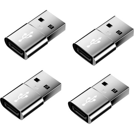 Adaptateur USB mâle vers USB-C femelle OTG — Pack de 4, alliage d'aluminium, charge rapide et transfert de données haute vitesse, compact 2.62cm x 1.5cm (1/4)