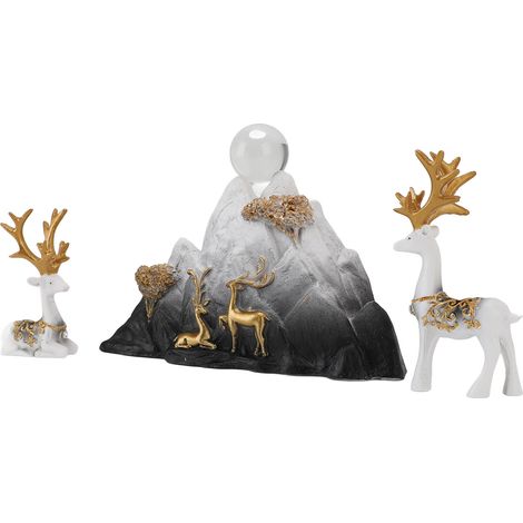 Statues de cerfs assis ou debout en résine, figurines de rennes, ornements, sculptures de rocaille de montagne pour la maison, le bureau, le salon, la décoration de meuble TV, blanc et noir (1/5)