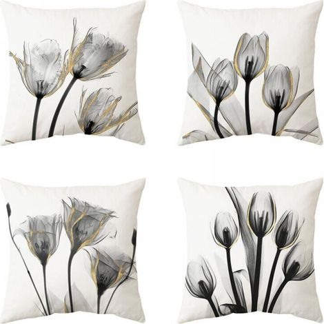 Housses de Coussin 45x45 Lot de 4 taies d'oreiller carrées Noires Housses de Coussin 18x18 4Pack pour Patio extérieur Jardin Blench Salon Canapé Décor De Ferme (1/5)