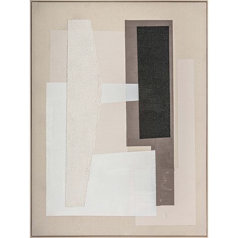 Décoration murale contemporaine en toile et bois finition artisanale - Beige naturel et bois clair (1/4)