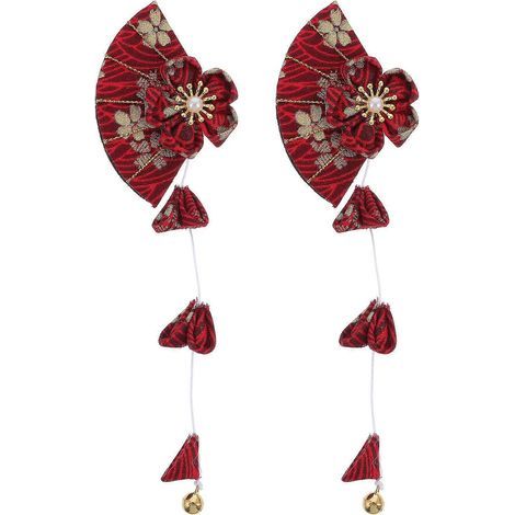 Paar japanische Stoffhaarspangen in Form von Kirschblütenfächern für Mädchen – 14 x 4 x 2 cm – Rot (1/3)