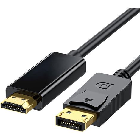 Câble DisplayPort vers HDMI 1.8m, résolution Full HD 4K 1080p, noir, compatible moniteurs, vidéoprojecteurs, PC portables, ordinateurs, AMD, marque Vaxiuja (1/3)