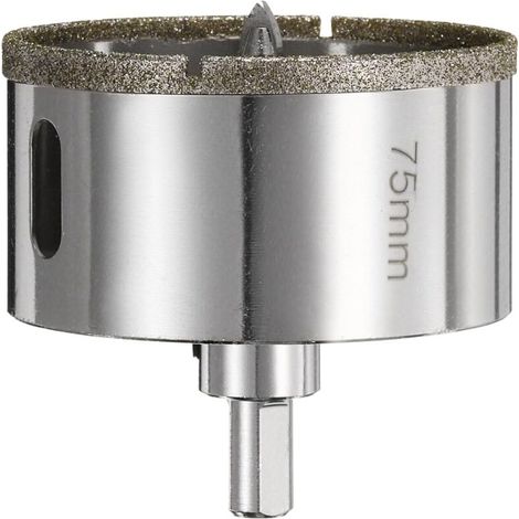 Foret diamant - Scie cloche excentrique de 75 mm avec centre de guidage pour verre, céramique, marbre, porcelaine, carrelage, quartz et pierres précieuses d'aquariums
