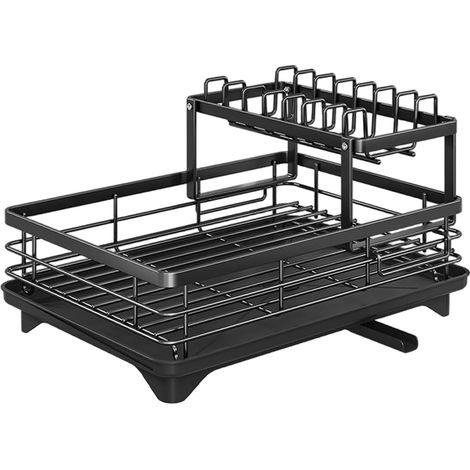 Égouttoir à Vaisselle 2 Niveaux, Grand égouttoir en Acier au Carbone avec Porte-ustensiles, de Cuisine Multifonction Amovible pour Bol, Tasse, Couteaux, Planche, l Noire -'Noire'Noire'- (1/5)