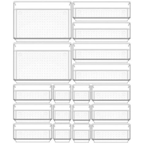 Organiseurs de Tiroir,18 pièces Organiseurs de Tiroir bureau Plateaux de Rangement, 4 tailles boîtes de Rangement en Plastique Organisateu pour Les Cuisines/Bureaux/Chambres (1/5)