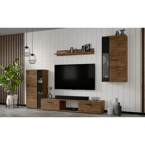 AX LIVING Hochwertige Wohnwand Formilo 240 cm – Modern Lefkas Eiche