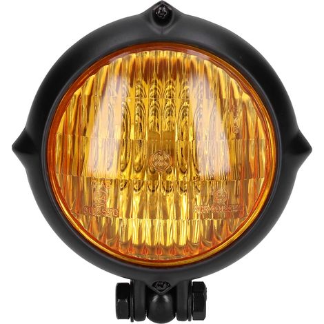 Phare de moto vintage rond verre jaune modification universelle 12V 35W (1/5)
