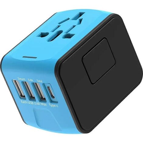 Universeller Reiseadapter mit EU-, AU- und US-Steckern, internationaler 3-Port-USB-Typ-C-Wandlader für globale Adapter (1/5)