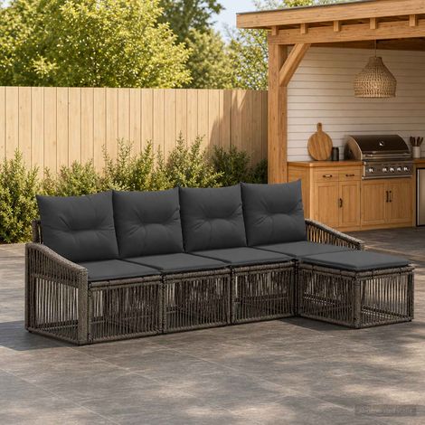 Set Divano da Giardino 5 pcs Grigio polyrattan vidaXL (1/5)