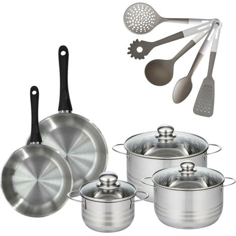 Lot de 2 Poêles 20/24cm Fackelmann Geneva avec 3 Faitouts 16/20/24cm et 5 Ustensiles (1/5)