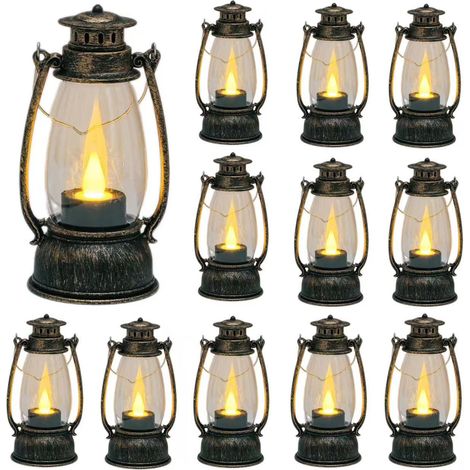 Lot de 12 mini lanternes, bougies rétro en cuivre brossé, adaptées à la décoration de restaurant de cour de camping, lampes de table décoratives (1/5)