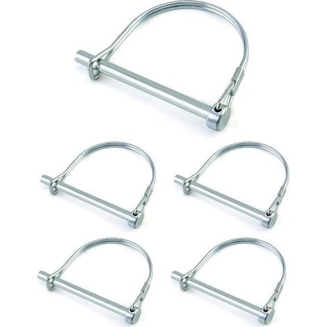 Set di 5 perni di bloccaggio a forma di D – Acciaio al carbonio zincato – Lunghezza 70 mm – Per ganci di rimorchio e macchinari (1/5)