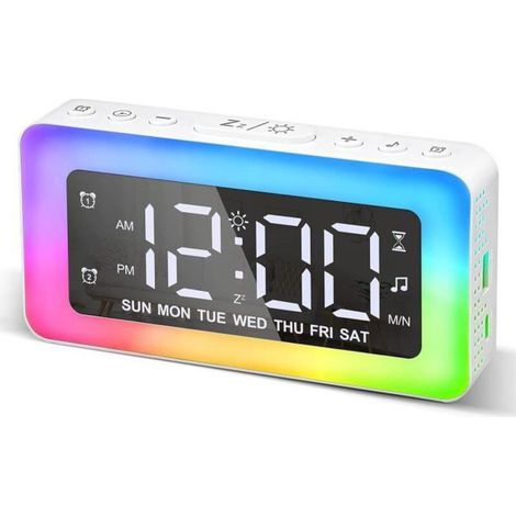 Réveil numérique,Réveil couleur RVB,Double alarme avec jours de la semaine/week-end,Port de charge USB,Snooze,Extra fort (1/4)