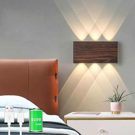 Applique murale LED sans fil avec interrupteur tactile et fixation magnétique, batterie 5000 mAh, 3 niveaux de luminosité, finition noyer, pour loft, couloir et chambre [Classe énergétique G] (1/5)