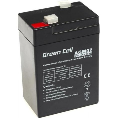 Batería sin mantenimiento Green Cell AGM VRLA 6V 4.5Ah para sistemas de alarma, cajas registradoras, juguetes (1/5)