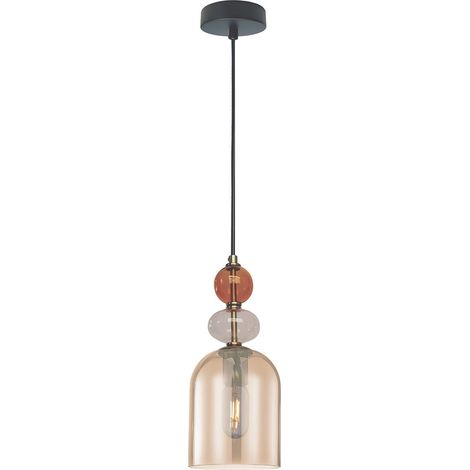 Dekorative Hängeleuchte, bernsteinfarbener ovaler Glasschirm, dekorative Elemente, 1xE27 15W, TROPEA Light Prestige