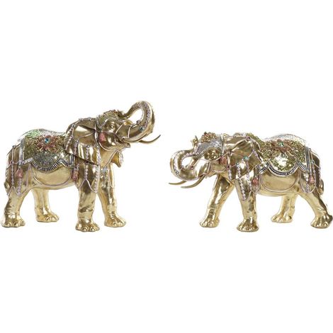 Deko-Figur DKD Home Decor Elefant Golden Harz Bunt (45,5 x 20 x 35 cm) (2 Stück)