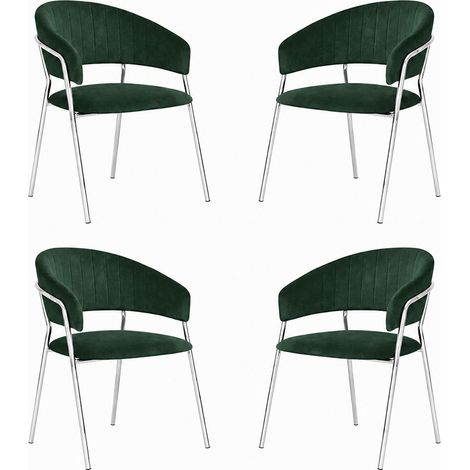 Sillas de comedor Aurelia de terciopelo verde (juego de 4) con patas de hierro cromado (1/5)