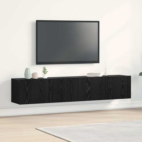 Meuble TV 2 pcs-Banc TV-Meuble Télé Chêne noir 80 x 30 x 30 cm Bois d'ingénierie (1/5)