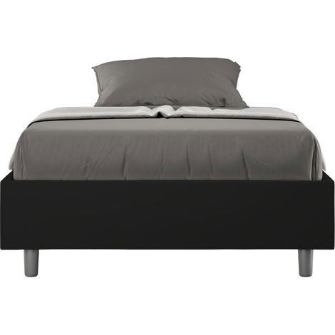 Letto una piazza e mezza senza rete imbottito 120x200 similpelle nero Azelia
