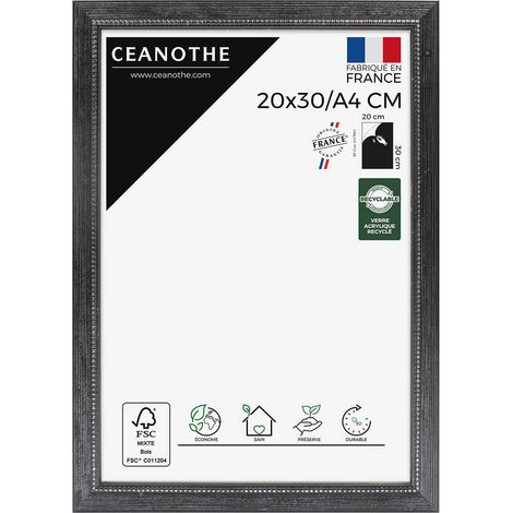 Cadre Photo Noir 20x30 cm et 30x20 cm – Convient au A4 - Cadre Photo bois Noir FSC effet patiné - Cadre Photo Perle Noir 20x30 cm - Fabriqué en France - Verre acrylique Incassable (1/5)