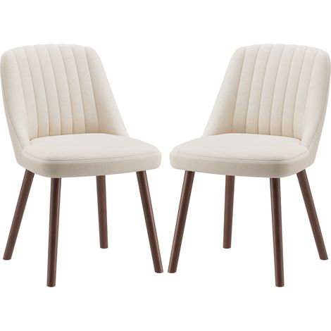 Lot de 2 Chaises de Salle à Manger, Chaises de Cuisine Modernes avec Dossier Coquillage, Tissu Doux et Pieds en Bois Massif, Style Scandinave pour Salle à Manger, Salon, Restaurant,Beige