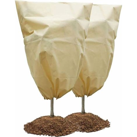 2PCS Housse D'hivernage pour Plante, Tissu Non Tissé Voile d Hivernage des Plantes Réutilisable Avec Cordon de Serrage Convient pour la Protection des Plantes en Extérieur en Hiver 80 x 60cm Beig (1/5)