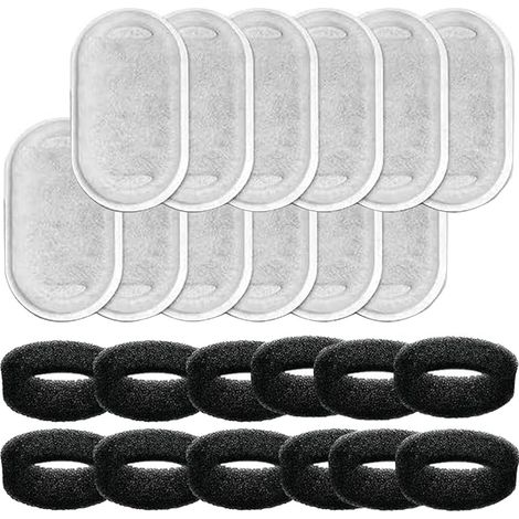 12 Pièces Filtre Fontaine Eau Chat(Blanc), 12 Pièces Éponges Mousse Noir, Abreuvoirs Filtration Charbon Actif pour Cheveux Filtrants, Filtres Remplacement avec Système Filtration Trois Couches (1/5)