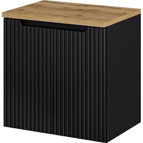 Mobile Sottolavabo NEWPORT da Parete con 2 Ante e Ripiano 60x60x40 cm - Nero/Effetto Rovere [en.casa]