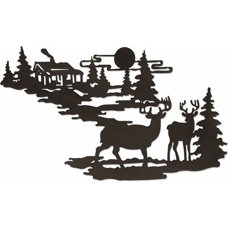 - Décoration Murale Cerf en Métal Cerf en Forêt Métal Suspendu Art Mural pour Cadeau De Pendaison De Crémaillère Décoration De La Maison Sculpture Murale Intérieure Et Extérieure,Bronze, 40 x (1/5)