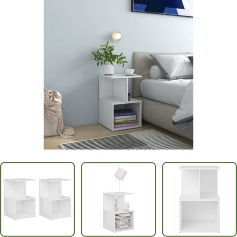 vidaXL Holzwerkstoff - Nachttische 2 Stk. Hochglanz-Weiß 35x35x55 cm Holzwerkstoff (1/5)