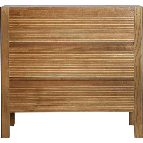 Commode en bois rainuré style minimaliste - brun bois (1/5)