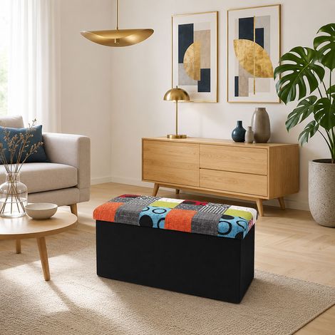 Coffre Banc Pliable - HOME DECO FACTORY - Patchwork - Multicolore
