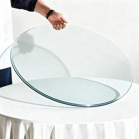 Plateau rond en verre trempé – 61 cm de diamètre, 0,6 cm d'épaisseur, résistant et peu encombrant, sans montage requis, idéal pour cuisine, salon, salle à manger et autres pièces (1/5)
