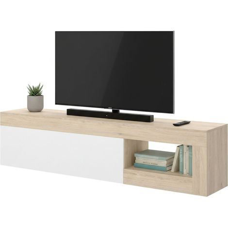 Dmora - Mueble TV Dadl, Aparador bajo para salón, Aparador salón para televisión, 204x42h48 cm, Roble y Blanco
